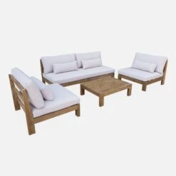 Salon De Jardin Bois Premium 5 Places Couleur : Bois / Beige -ME Soldes AC4XXLBG 01