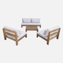 Salon De Jardin Bois Premium 5 Places Couleur : Bois / Beige -ME Soldes AC4XXLBG 03