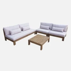 Salon De Jardin Bois Premium 5 Places Couleur : Bois / Beige -ME Soldes AC4XXLBG 04