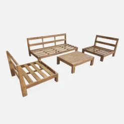 Salon De Jardin Bois Premium 5 Places Couleur : Bois / Beige -ME Soldes AC4XXLBG 07