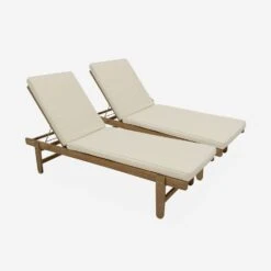 Bain De Soleil Bois Multi Positions Avec Roulettes (lot De 2) Couleur : Beige -ME Soldes ACLOUNGEX2BG 01