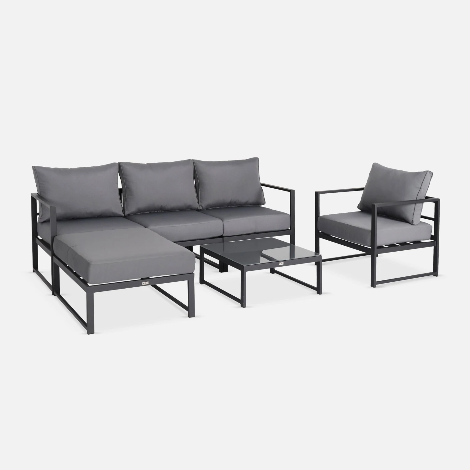 Salon De Jardin Modulable Aluminium 5 Places Couleur : Anthracite / Gris 4 Salon De Jardin Modulable Aluminium 5 Places Couleur : Anthracite / Gris – Image 2