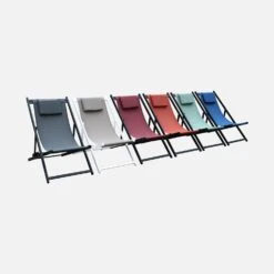 Bain De Soleil Aluminium Textilène, Multi Positions(lot De 2) Couleur : Gris -ME Soldes AFTXDECKATX2 05