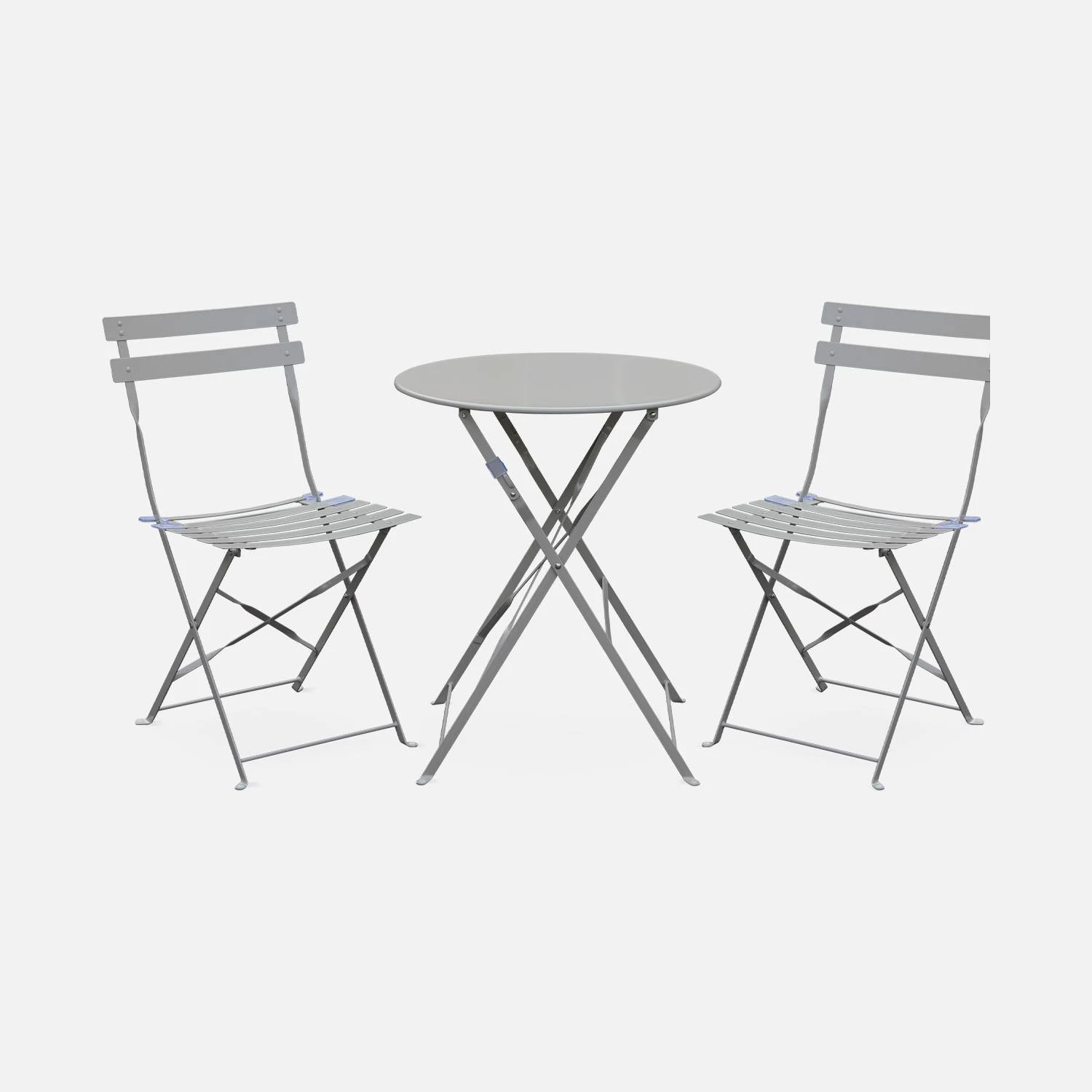 Table De Jardin Bistrot Pliable Métal, 2 Chaises Couleur : Gris Taupe 4 Table De Jardin Bistrot Pliable Métal, 2 Chaises Couleur : Gris Taupe – Image 2
