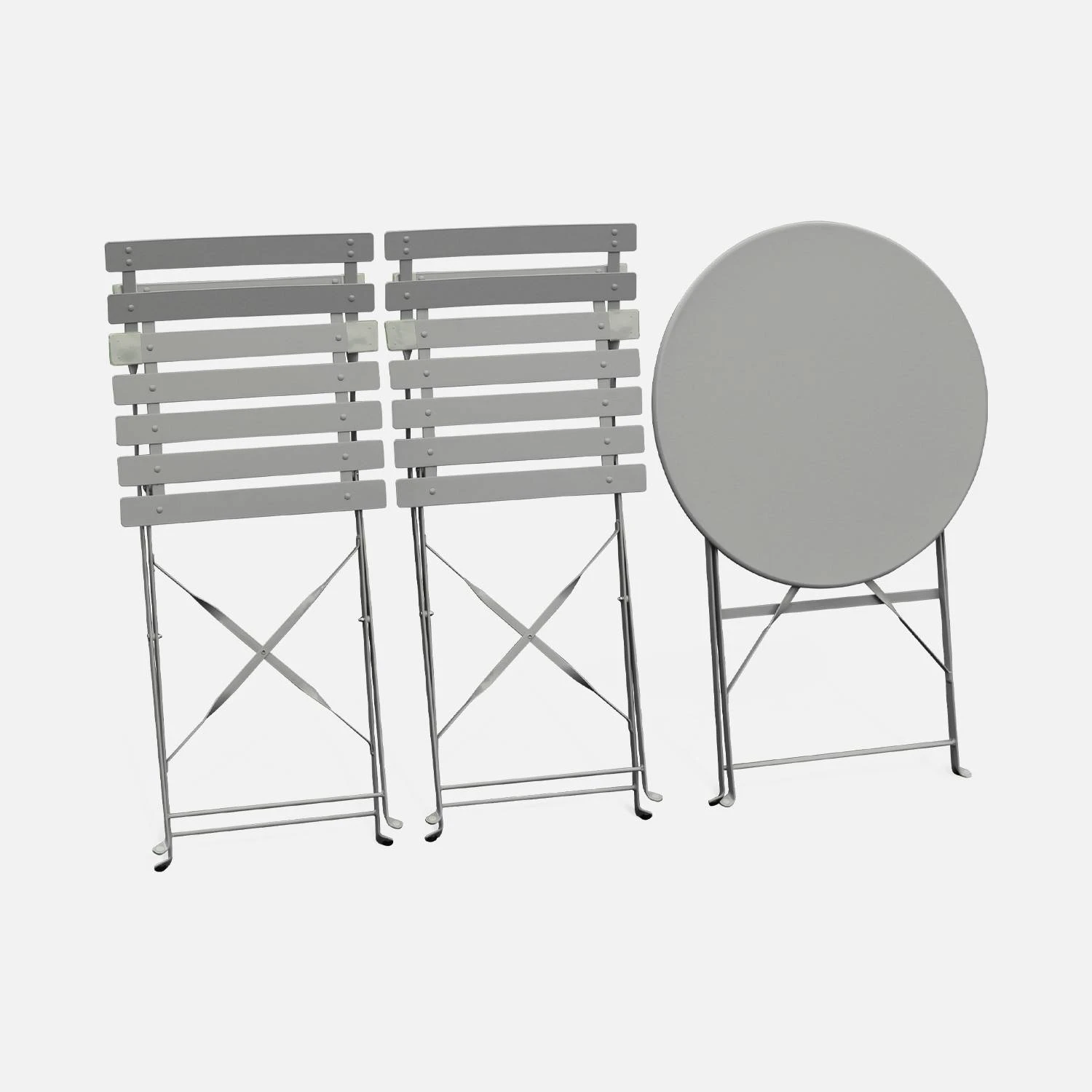 Table De Jardin Bistrot Pliable Métal, 2 Chaises Couleur : Gris Taupe 8 Table De Jardin Bistrot Pliable Métal, 2 Chaises Couleur : Gris Taupe – Image 6