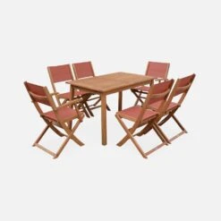 Table De Jardin Extensible Bois , 6 Chaises Couleur : Bois / Terra Cotta -ME Soldes EC180R6TC 02