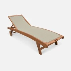 Bain De Soleil Bois Multi Positions Avec Roulettes (lot De 2) Couleur : Naturel / Gris Taupe -ME Soldes ECLOUNGETXGYX2 04