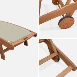 Bain De Soleil Bois Multi Positions Avec Roulettes (lot De 2) Couleur : Naturel / Gris Taupe -ME Soldes ECLOUNGETXGYX2 05