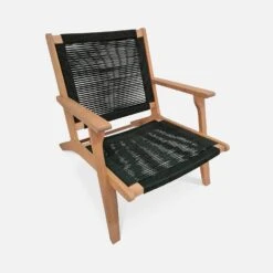 Chaise De Jardin En Bois Et Corde Avec Repose Pieds Couleur : Noir -ME Soldes ECRLXROPEBK 03