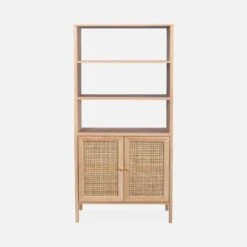 Etagère Bibliothèque Effet Bois Et Cannage, 4 Niveaux -ME Soldes IBOBOOKSHELF 02