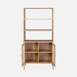 Etagère Bibliothèque Effet Bois Et Cannage, 4 Niveaux -ME Soldes IBOBOOKSHELF 03