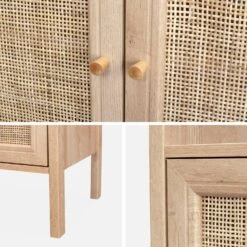 Etagère Bibliothèque Effet Bois Et Cannage, 4 Niveaux -ME Soldes IBOBOOKSHELF 04