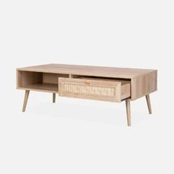 Table Basse Scandinave En Cannage, 1 Tiroir Couleur : Naturel -ME Soldes IBOCOFTABLE 02