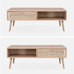 Table Basse Scandinave En Cannage, 1 Tiroir Couleur : Naturel -ME Soldes IBOCOFTABLE 03