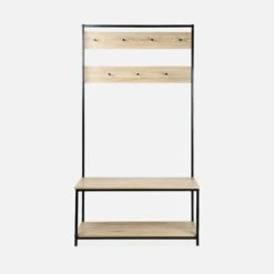 Meuble D'entrée Métal Et Effet Bois 2 Niveaux Et 7 Crochets -ME Soldes ILFSHELFRACK 02