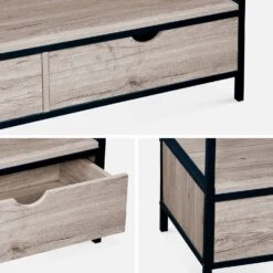 Meuble TV Industriel Métal Et Effet Bois 2 Tiroirs 120 Cm Couleur : Noir -ME Soldes ILFTV120BN 04