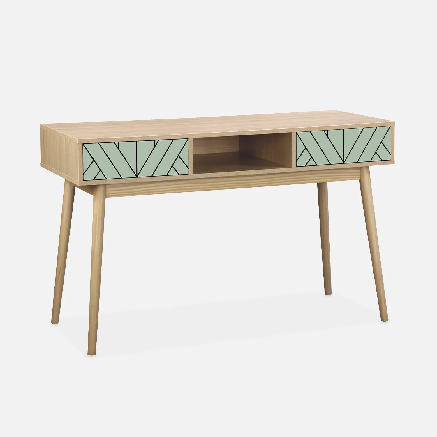 Console Effet Bois Naturel 2 Tiroirs Couleur : Vert D'eau 4 Console Effet Bois Naturel 2 Tiroirs Couleur : Vert D'eau – Image 2