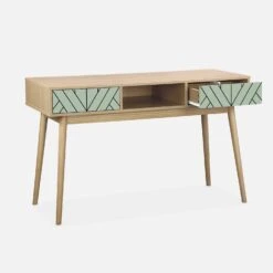 Console Effet Bois Naturel 2 Tiroirs Couleur : Vert D'eau 9 Console Effet Bois Naturel 2 Tiroirs Couleur : Vert D'eau -ME Soldes IMKDESK120GW 02