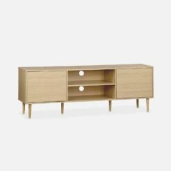Meuble TV Effet Bois 2 Niveaux 3 étagères Et 2 Portes 160 Cm Couleur : Bois -ME Soldes IMKTVSTANDWD 01