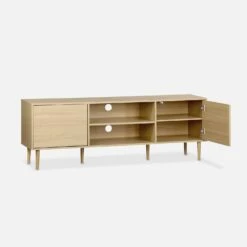 Meuble TV Effet Bois 2 Niveaux 3 étagères Et 2 Portes 160 Cm Couleur : Bois -ME Soldes IMKTVSTANDWD 03
