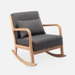 Rocking Chair Scandinave Bois Et Tissu Couleur : Gris Foncé -ME Soldes IRACSCADKGY 01