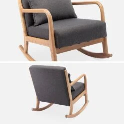 Rocking Chair Scandinave Bois Et Tissu Couleur : Gris Foncé -ME Soldes IRACSCADKGY 03