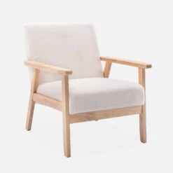 Fauteuil Scandinave Bouclettes Et Bois D'hévéa -ME Soldes ISKACLS1BOUCL 01