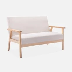 Canapé Banquette 2 Places Tissu, Pieds Bois Couleur : Beige -ME Soldes ISKACLS2BG 01