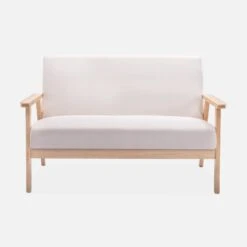 Canapé Banquette 2 Places Tissu, Pieds Bois Couleur : Beige -ME Soldes ISKACLS2BG 02