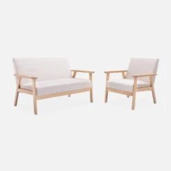 Canapé Banquette 2 Places Tissu, Pieds Bois Couleur : Beige -ME Soldes ISKACLS2BG 05