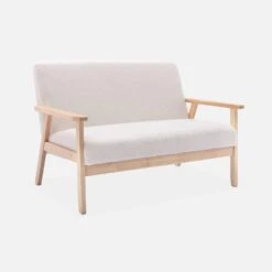 Canapé Banquette 2 Places Tissu Bouclette, Pieds Bois -ME Soldes ISKACLS2BOUCL 01