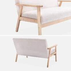 Canapé Banquette 2 Places Tissu Bouclette, Pieds Bois -ME Soldes ISKACLS2BOUCL 03