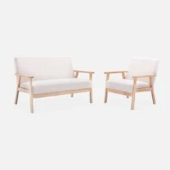 Canapé Banquette 2 Places Tissu Bouclette, Pieds Bois -ME Soldes ISKACLS2BOUCL 05