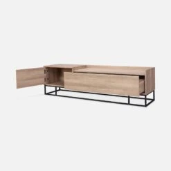 Meuble TV Métal Et Effet Bois 2 Espaces De Rangement 160 Cm -ME Soldes ISMGVS160NAT 02