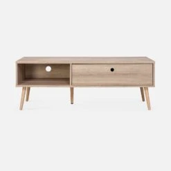 Meuble TV Scandinave Effet Bois 2 Espaces De Rangement 120 Cm -ME Soldes ISNTVS120NAT 02