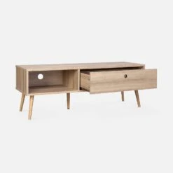 Meuble TV Scandinave Effet Bois 2 Espaces De Rangement 120 Cm -ME Soldes ISNTVS120NAT 03