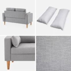 Canapé 2 Places Tissu, Pieds Bois Couleur : Gris Clair 11 Canapé 2 Places Tissu, Pieds Bois Couleur : Gris Clair -ME Soldes ISOF2LGY 03
