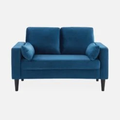 Canapé 2 Places Vintage Velours Pieds Bois D'hévéa Couleur : Bleu -ME Soldes ISOF2VVBD 02
