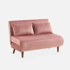 Canapé Convertible 2 Places Tissu, Pieds Bois Couleur : Vieux Rose -ME Soldes ISOFGVVOPK 01