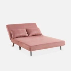 Canapé Convertible 2 Places Tissu, Pieds Bois Couleur : Vieux Rose -ME Soldes ISOFGVVOPK 04