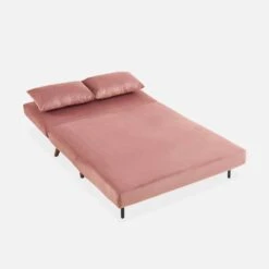 Canapé Convertible 2 Places Tissu, Pieds Bois Couleur : Vieux Rose -ME Soldes ISOFGVVOPK 05
