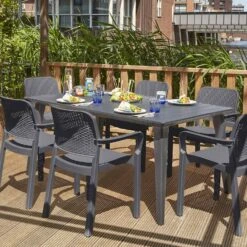 Chaise De Jardin Empilable Résine Plastique (lot De 6) Couleur : Graphite -ME Soldes PLKSARMX6BK 03