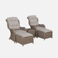 Fauteuil De Jardin Avec Repose Pieds Résine Tressée Ronde (lot De 2) -ME Soldes RWH2KINGGY 01