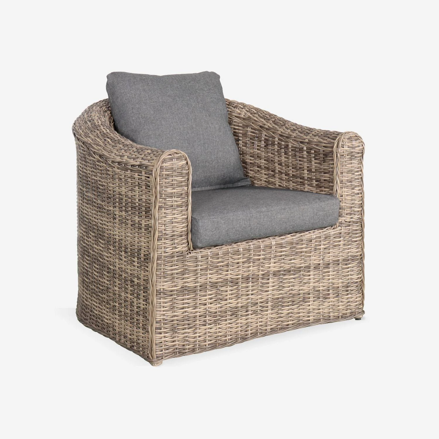 Salon De Jardin Résine Tressée Ronde 4 Places Couleur : Beige / Anthracite 7 Salon De Jardin Résine Tressée Ronde 4 Places Couleur : Beige / Anthracite – Image 5