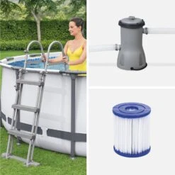 Piscine Hors Sol Tubulaire Ronde Avec Bâche, échelle, Pompe Et Filtre ∅4,3m -ME Soldes SPBW430FPGY 04