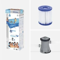 Piscine Hors Sol Tubulaire Rectangulaire Avec Filtre, Pompe Et Bâche -ME Soldes SPBW4X2KIDSCV 04