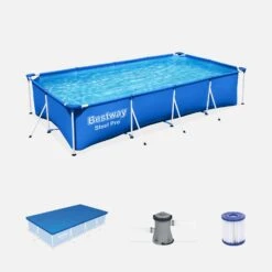 Piscine Hors Sol Tubulaire Rectangulaire Avec Filtre, Pompe Et Bâche -ME Soldes SPBW4X2KIDSCV 05