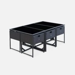 Table De Jardin Encastrable Résine Tressée, 6 Chaises Couleur : Marron -ME Soldes WK6CUBEBN 02