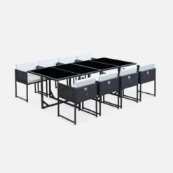 Table De Jardin Encastrable Résine Tressée, 8 Chaises Couleur : Marron -ME Soldes WK8CUBEBN 01