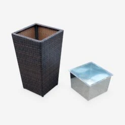 Pot De Fleur 60cm Résine Tressée (lot De 2) Couleur : Marron -ME Soldes WKVASE60BN 04